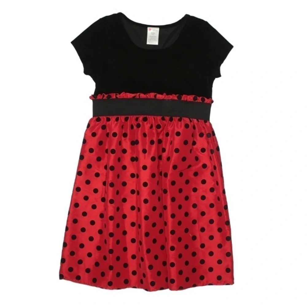 Holiday Edition Velvet Top girls Polka Dot Ball dress xl red